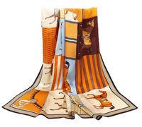 ANDANTINO Bufandas de seda para mujer, Caballos azules y marrones, L