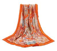 ANDANTINO Pañuelo de 100% seda cuadrado, grande, 110 cm, pañuelo ligero para el pelo o como chal para mujer, incluye caja de regalo, Naranja, Large