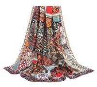 ANDANTINO Pañuelo de 100 % seda cuadrado, grande, 110 cm, pañuelo ligero para el pelo o como chal para mujer, incluye caja de regalo, rojo y azul, Large