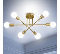 ANDAST Vintage Lámpara de Techo con 6 Luces E27/26 ángulo ajustable de 180° para Lámparas de techo en Dorado Metal Moderno Lámpara de Araña Techo para Dormitorio Sala de Estar Cocina Salón Comedor