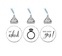 Andaz Press Calcomanías de chocolate con forma de gota, para boda, él preguntó, ella dijo que sí, color blanco, paquete de 216, para despedida de soltera, compromiso, besos, decoración de fiesta