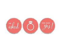 Andaz Press Calcomanías de chocolate con forma de gota, Wedding He Asked She Said Yes!, coral profundo, paquete de 216, para despedida de soltera, compromiso, besos, decoración de fiesta
