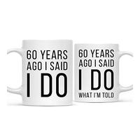 Andaz Press - Juego de tazas de café para aniversario de boda (2 unidades), diseño con texto en inglés"I do what I'm Told Coffee Mugs", mezclilla (60 Years), 1