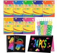 AndCarrotoy Scratch Art para Niños: 24 Libros Scratch Painting Sketch Creative Gift con 24 Lápices de Madera, 24 Plantillas de Dibujo Manualidades de Arte Creativas Dibujar de Rascar para Niños