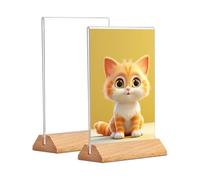 Andchi 2-Pack soportes acrílicos A4 para letreros de mesa en forma de T en ambos lados, base de madera, soportes para menús para restaurantes, oficina, bar, tienda, venta etc. (S, A4)