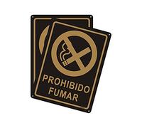 Andchi 2 piezas Señales de señal de no fumar, Cartel de Prohibido Fumar, Letrero de Metal de Aluminio negro y dorado para hotel, pub, restaurante, 15 x 20 cm