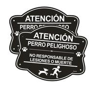 Andchi 2pzs Carteles de Cuidado con los Perros Cartel metálico de advertencia de perro Señalización de pared de aluminio de seguridad, negro, tamaño 196 * 246mm