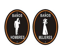 Andchi Juego de letreros de baño para hombres y mujeres, letrero de metal de aluminio, señal de ovalada, 25 x 35 cm