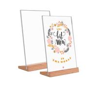 Andchi Mesa de 2 piezas de acrílico mesa de exhibición de pie claro signo menú precio titular en forma de L con base de madera para las tiendas de oficina bar