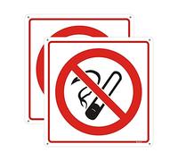 Andchi Señal de prohibido fumar de 2 piezas, aluminio 0,4 sin óxido, señal de resistencia a la decoloración, 200 x 200 mm