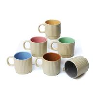 andcrafted - Juego de 6 tazas periféricas de cerámica para chai, té y café, ideales para fiestas con familiares y amigos, aniversario, cumpleaños, aptas para microondas (200 ml cada uno)