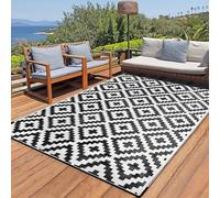 Andeip Alfombra grande para exteriores, impermeable, reversible, de plástico, para jardín, antideslizante, portátil, para camping, alfombra geométrica para patios, playa, patio trasero (blanco y negro