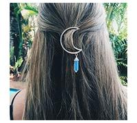 Andelaisi Horquilla para el pelo con diseño de luna, estilo bohemio, vintage, con diseño de media luna, colgante de piedra natural, horquilla hexagonal de cristal, accesorio para el pelo para mujeres