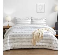 Andency Edredón Bohemio Blanco tamaño matrimonial (79 x 90 Pulgadas), 3 Piezas (1 edredón Bohemio a Rayas + 2 Fundas de Almohada), Flecha Triangular geométrica Azteca, Juego de edredón Alternativo de