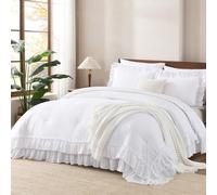 Andency White Comforter Set Queen Size, Lightweight Fluffy Farmhouse White Ruffle Bedding Set, Soft Microfiber All Season Shabby Chic Bed Comforter Set 3 Pieces(1 Ruffle Comforter 2 Pillowcases)