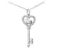 Anderson and Webb Collar con colgante de llave de plata de ley para mujer, con diamantes, joyería inspiradora para mujer, detalle de mamá, collar de plata con cadena de 45,7 cm, caja de regalo