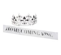 Anderson's Homecoming King Travis Crown and White and Silver Sash Set, bandas de regreso a casa para la escuela secundaria, Rey de regreso a casa