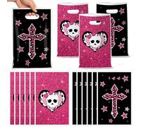 Andi Cppss Bolsas de regalo de fiesta de principios de los años 2000, 50 bolsas de regalo con diseño de calavera rosa fuerte, rosa, leopardo, negro, leopardo, cruz, con asas para niñas y mujeres