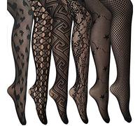 ANDIBEIQI Mujer Pantimedias Semi Medias，6 pieza Negras Dibujos Florales Rayas Corazones Costura Pantimedias Semi Opacas Rejillas negro