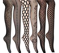 ANDIBEIQI Mujer Pantimedias Semi Medias, 6 pieza Negras Dibujos Florales Rayas Corazones Costura Pantimedias Semi Opacas Rejillas Negro