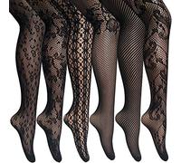 ANDIBEIQI Mujer Pantimedias Semi Medias，6 pieza Negras Dibujos Florales Rayas Corazones Costura Pantimedias Semi Opacas Rejillas negro