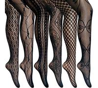 ANDIBEIQI Mujer Pantimedias Semi Medias 6 pieza Negras Dibujos Florales Rayas Corazones Costura Pantimedias Semi Opacas Rejillas negro