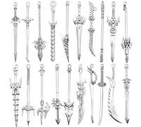 Andibro 20pz Marcadores de Espadas de Metal, Marcapáginas de Espadas Antiguas Plateadas Colgante de Cuchillo Vintage Mini Accesorios de Cuchillos Antiguos Regalos para Amantes de los Libros