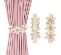 Andibro 2pz Alzapaños para Cortinas con Flores,Bonitos Soportes para Cortinas Decorativos Bohemios Soportes para Cortinas Elásticos con Correas Ajustables Cuerda para Cortinas para el Hogar la Oficina