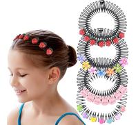 Andibro 4 diademas elásticas circulares de plástico con diseño de dibujos animados, diademas circulares de fresa para niñas y mujeres, diadema elástica con dientes ondulados antideslizantes