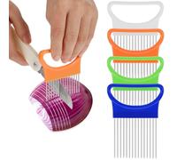 Andibro 4 soportes de cebolla para rebanar, cortador de cebolla de acero inoxidable, cortador de cebolla, cortador de arrugas para verduras, cortador de carne, peine cortador de frutas para