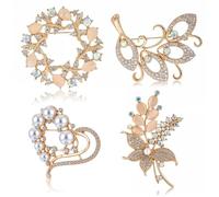 Andibro 4pz Broche de Perlas y Cristal de Flor - Pin de Solapa Dorado para Ramo de Boda, Insignia Ramillete, Joyas, Bufanda y Ropa