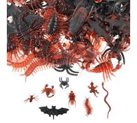 Andibro 80 insectos de plástico para Halloween, serpientes, cucarachas artificiales, arañas, escorpiones, hormigas, gecos, ciempiés, murciélagos de escorpión, para fiestas de Halloween, decoraciones
