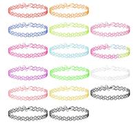Andibro Juego de Collares Elásticos, 16Pz Multicolor - Collar de Tatto Elástico Gargantilla Cadena Mujer Vintage Punk Gótico Tatto Cadena Collar de Goma Accesorios de los Años 90 para Niñas
