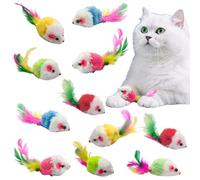 Andiker 12 juguetes de ratón para gatos de interior, juguete colorido de 3.93 pulgadas con plumas, juguetes de ratones realistas para gato, lindo juguete de ratón de peluche para que el gato atrapar,