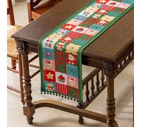 Andiker Camino de mesa de Navidad, 13 x 70 in/35 x 180 cm, mantel de lino de algodón con motivos navideños y borlas de pompones, decoración de mesa de Navidad para el hogar, fiesta festiva (verde)