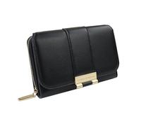 Andiker Cartera para mujer, espaciosa cartera triple con cremallera, compartimento para monedas, botón de presión de metal, varios compartimentos y diseño sencillo monocolor, Negro , 15 x 10 x 4 cm