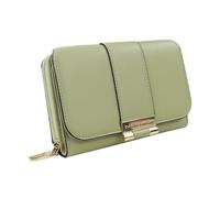 Andiker Cartera para mujer, espaciosa cartera triple con cremallera, compartimento para monedas, botón de presión de metal, varios compartimentos y diseño sencillo monocolor, verde, 15 x 10 x 4 cm