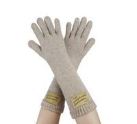 Andiker Guantes térmicos para mujer, guantes de lana de punto para el pulgar y el dedo índice, guantes de invierno cálidos y elásticos para interiores y viajes, conducción en invierno, caqui, Largo