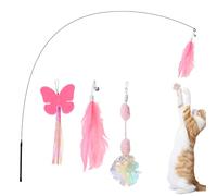 Andiker Juego de 4 juguetes de varita para gatos, juguetes de plumas de gato con varita flexible para gatos de 35 pulgadas y 3 cabezas de repuesto de insectos, juguete interactivo para gatos para