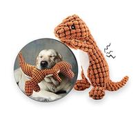 Andiker Juguete de peluche para perro, juguete interactivo duradero de pana que incluye plástico que hace ruido en forma de dinosaurio (naranja)