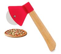 Andinus Cortador de Pizza en Forma de Hacha - Divertido y Original - Mango de Madera y Cabezal Rojo - Ideal para Casa, Reuniones y Regalos Originales