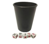 Andinus Set de 5 Dados de Póker con Cubilete de Plástico Resistente - Juego de Mesa y Diversión, Ideal para Reuniones, Viajes y Regalo Original