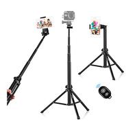 Andoer 1.5m / 59in Trípode 2 en 1 Soporte Extensible Selfie Stick Aleación de Aluminio con Soporte para Teléfono Obturador Remoto Compatible con Teléfonos Android