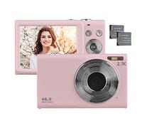 Andoer 2.7K Cámara Digital 48MP Enfoque automático Pantalla IPS de 2.88 Pulgadas Zoom 16X Anti-vibración Luz LED incorporada con Bolsa Correa de muñeca 2 Piezas Baterías para niños(Rosado)