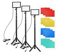 Andoer 3 Packs Luz LED Video 5600K Regulable con Soporte Trípode Ajustable y Filtros de Color para Angulo Bajo/Tablero de Mesa, Iluminación LED Colorida, Kit Iluminación Fotografía Portátil