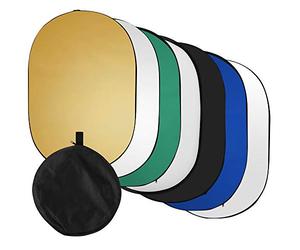 Andoer 60 x 90 cm / 24 x 35 pulgadas Reflector de luz para fotografía 7 en 1 (translúcido, plateado, dorado, blanco, negro, verde, azul) plegable multidisco para estudio al aire libre con bolsa de