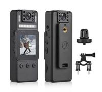 Andoer Cámara de cuerpo 4K con grabación de audio y video, videocámara con cámara wifi portátil con lente giratoria de 180°, luces de advertencia, luz trasera magnética para entrega policial