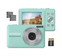 Andoer Cámara digital 1080P, cámara de fotos compacta de 44 MP de 2,5 pulgadas, cámara de vlogging con zoom digital 16x, tarjeta de memoria de 32 GB, 2 baterías para estudiantes, adolescentes y niñas, color verde menta