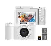 Andoer Cámara digital, 4 K, 48 MP, cámara compacta con tarjeta SD de 32 GB, cámara digital recargable con zoom digital 16X, 2 baterías para niños, adultos, niños, niñas