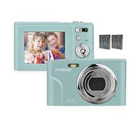 Andoer Cámara digital, cámara compacta de 48 MP 1080P, pantalla IPS de 2,4 pulgadas, zoom digital de 16 x con 2 pilas, correa de mano, bolsa de transporte para adultos/mayores/niños (verde)